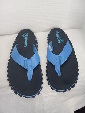 Gumbies Unisex Blue Footbed Rugged Flip Flops Size Men 9. Women 10